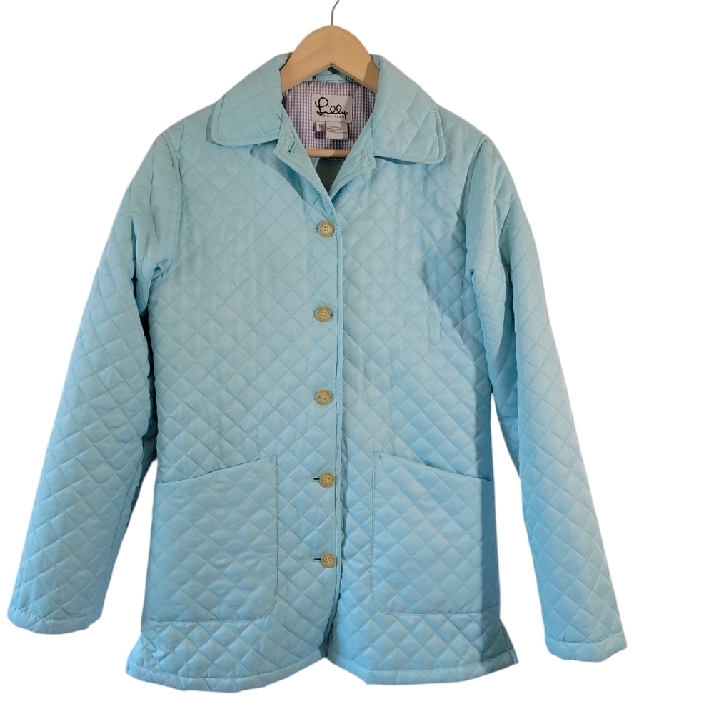 NEW Lilly Pulitzer Teal Aqua Quilted Jacket M Button-Up Pocket Utility Outdoor